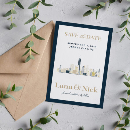 Wedding invitation card mockup with eucalyptus twigs and envelope Marcon Wedding